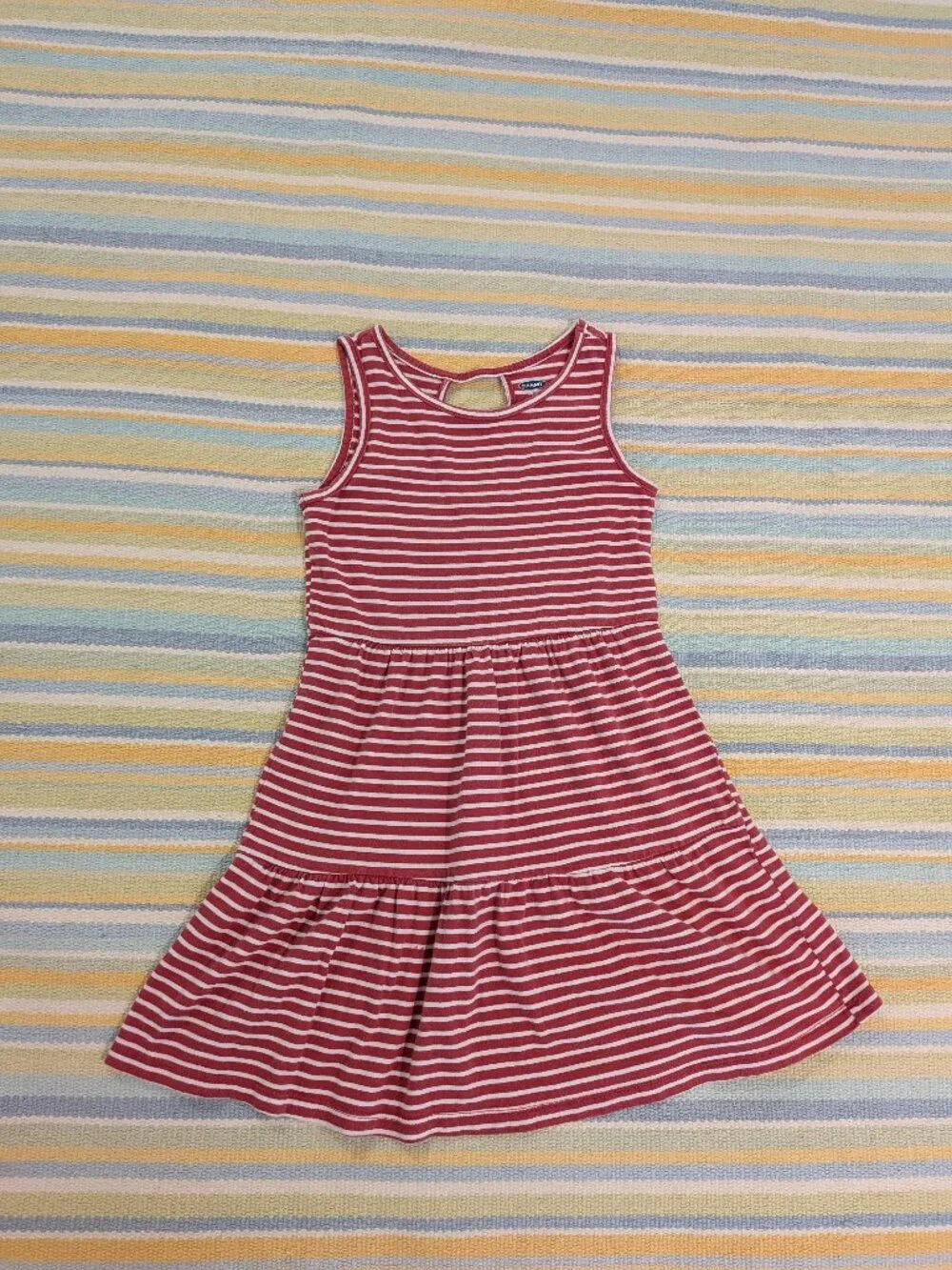 Old Navy dark pink / white striped tiered tank dress 6/7